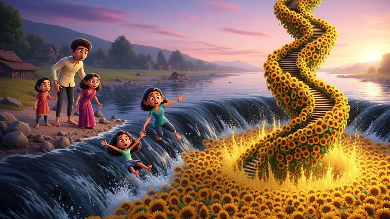 கங்கை நதி சூரியகாந்தி படிகளாக மாறுதல்.