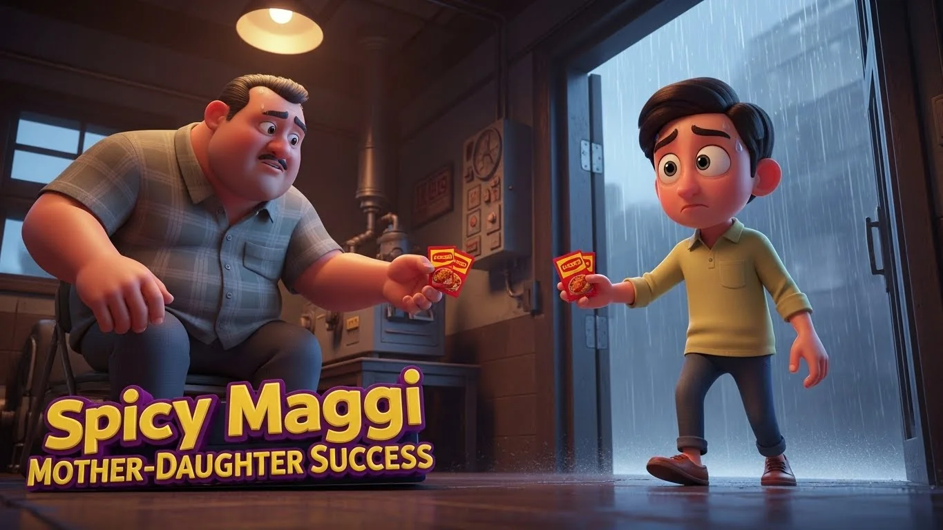 மழையில் கார மேகி அம்மா மகள்