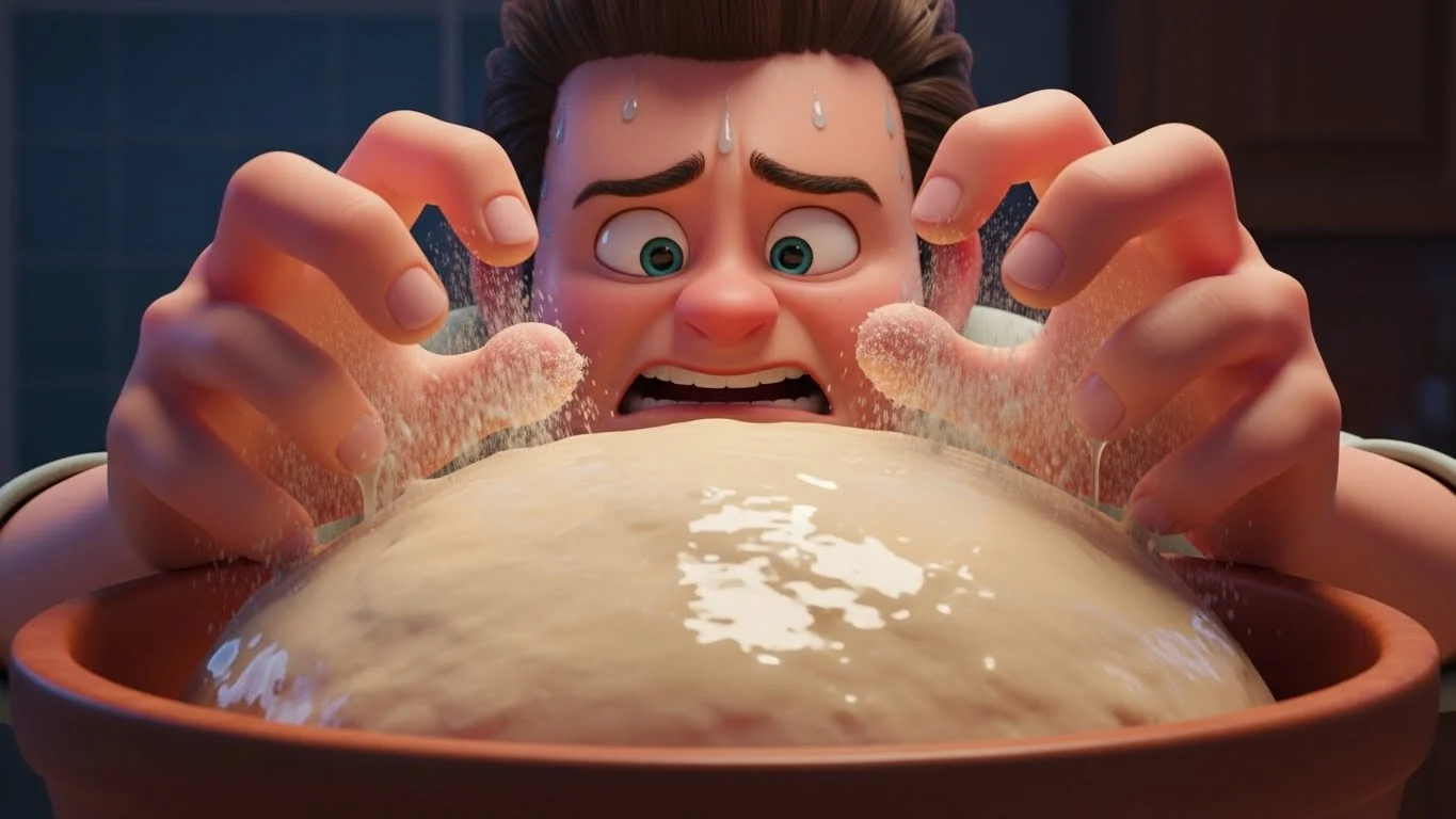 பிசையும் மாவு தண்ணீர் ஆகி, சமையல் தேர்வில் தடுமாறும் மருமகள்.