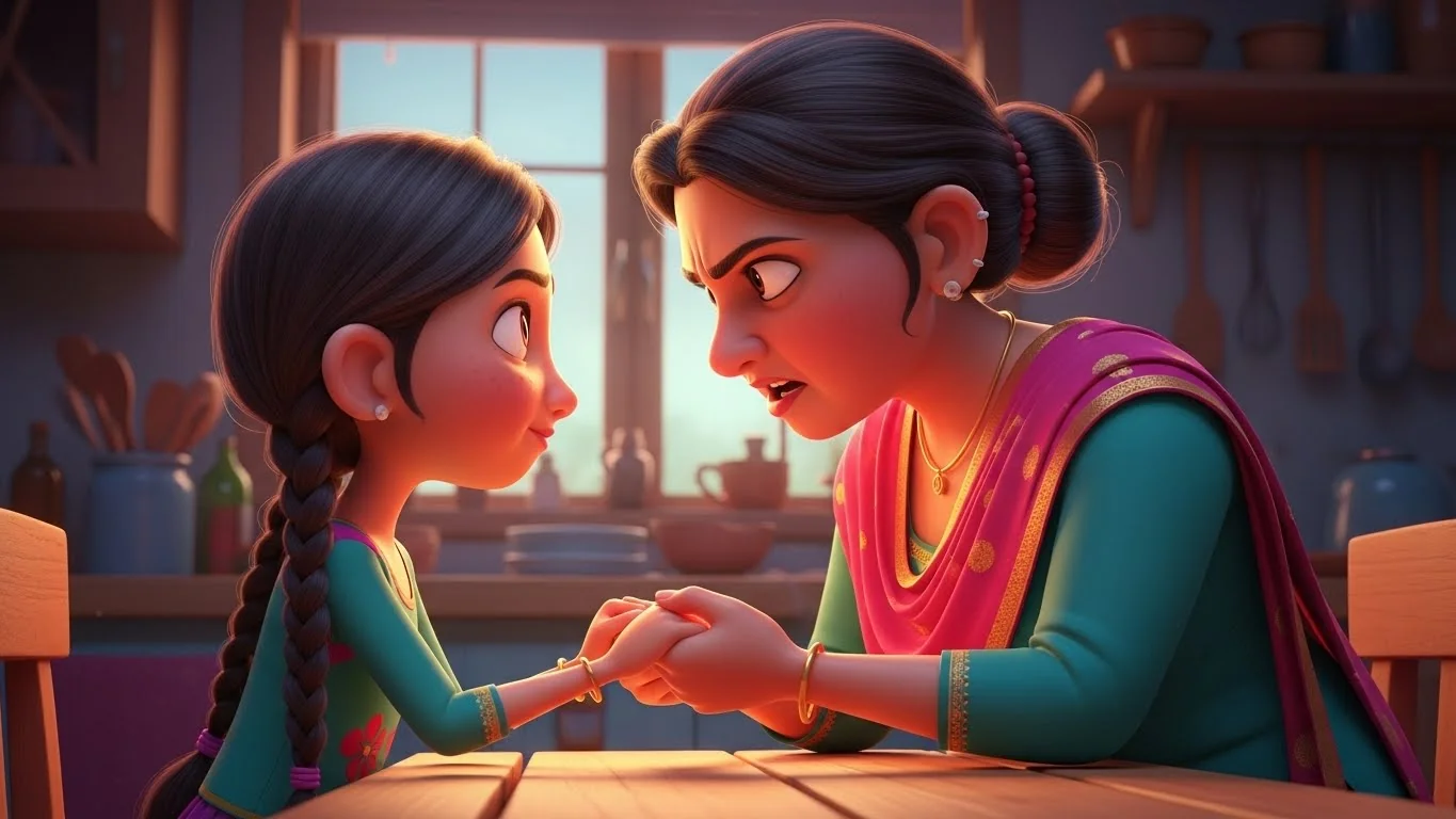 அம்மாவின் இரகசியத் திட்டம்: புகுந்த வீட்டினரை ஈர்க்க, இரவில் சமையலுக்கான அனைத்து வேலைகளையும் முடிக்குமாறு தேவி சிம்ரனுக்கு அறிவுறுத்துகிறார்.