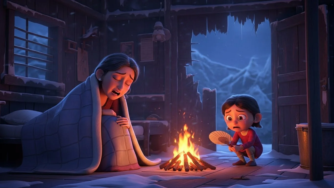 பனியில் உறைந்த தாயைக் காப்பாற்றப் போராடும் மகள்