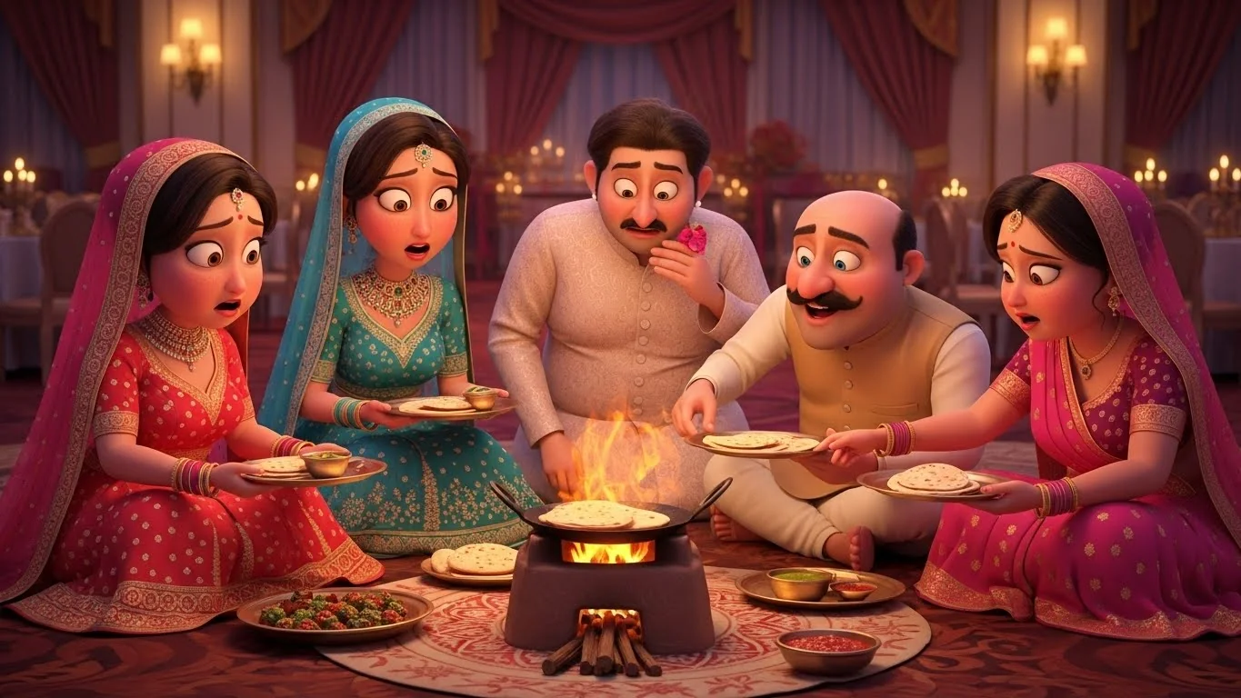 விருந்தில் ஆடம்பர உணவை விட்டுவிட்டு பாரம்பரிய ரொட்டியை உண்ணும் மாமனார் குடும்பம்.