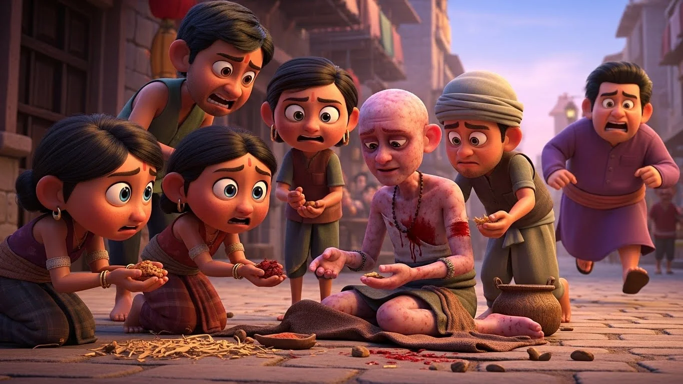 பணக்காரன் தொழுநோயாளியைத் துரத்துதல், ஆனால் ஏழைகள் இரக்கத்துடன் உதவி செய்தல்.