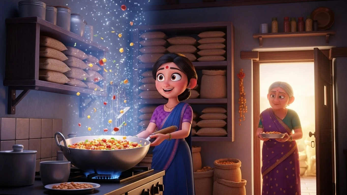 அன்னபூரணி அருள் மற்றும் நிறைவான சமையலறை.