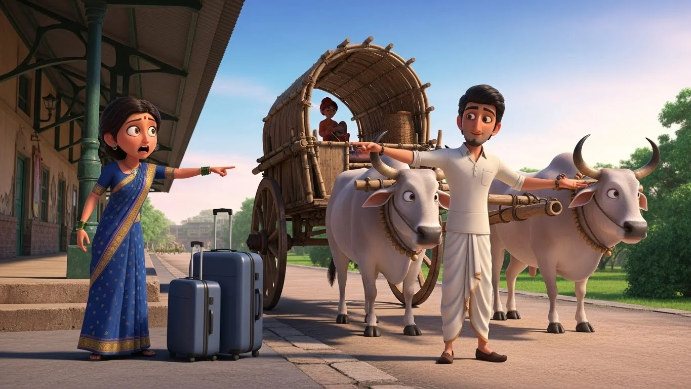 மாட்டு வண்டி மறுப்பு: நகரத்து மருமகளின் கிராமப் பயணம் அச்சம்.