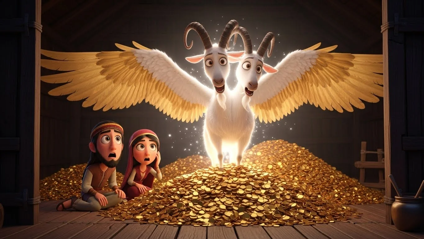 இரண்டு தலை ஆடு ஒரு தேவதூதராக மாறி பொன் கொடுத்தது.