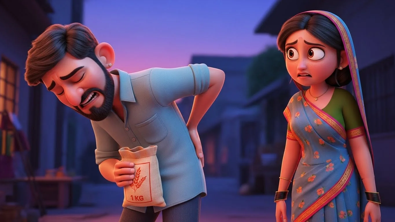 கனத்த வேலைக்குப் பின் வலியுடன் வந்த கணவர்.