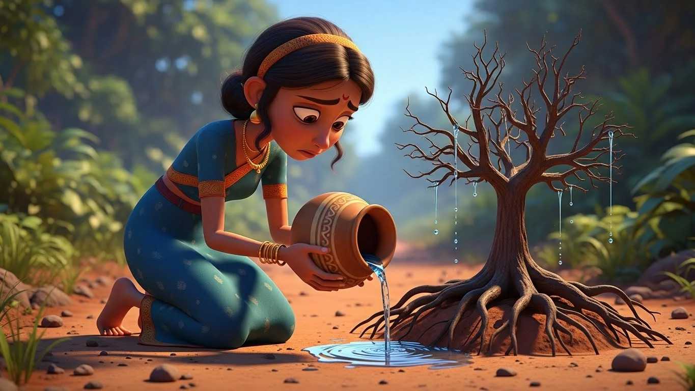 வரண்ட மரத்திற்கு உயிர் கொடுத்த தையல்காரி மகளின் கருணைச் செயல்.