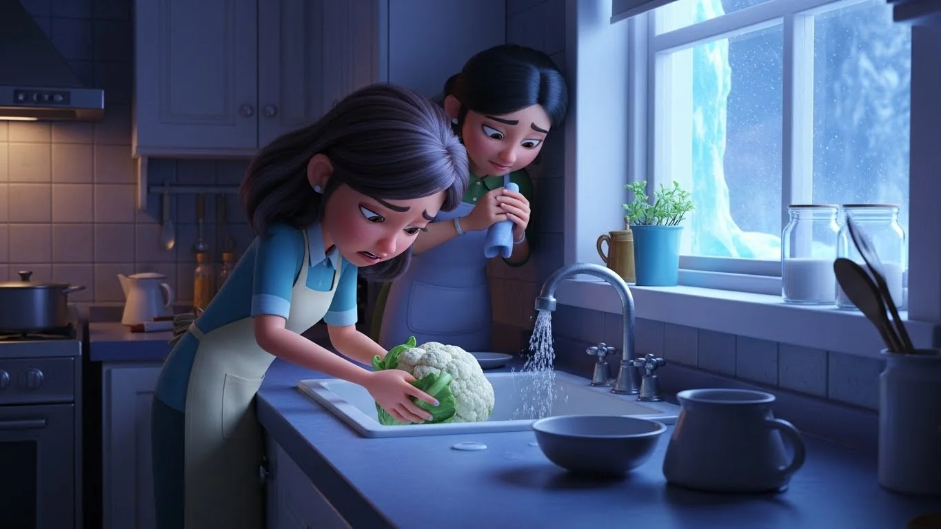 சமையலறையில், பாயல் மற்றும் நேஹா காய்கறிகளைச் சுத்தம் செய்யும்போது நடுங்குகிறார்கள். ஜன்னல் வழியாக வரும் குளிர்ந்த காற்றைப் பற்றி இருவரும் பேசிக்கொள்கிறார்கள்.