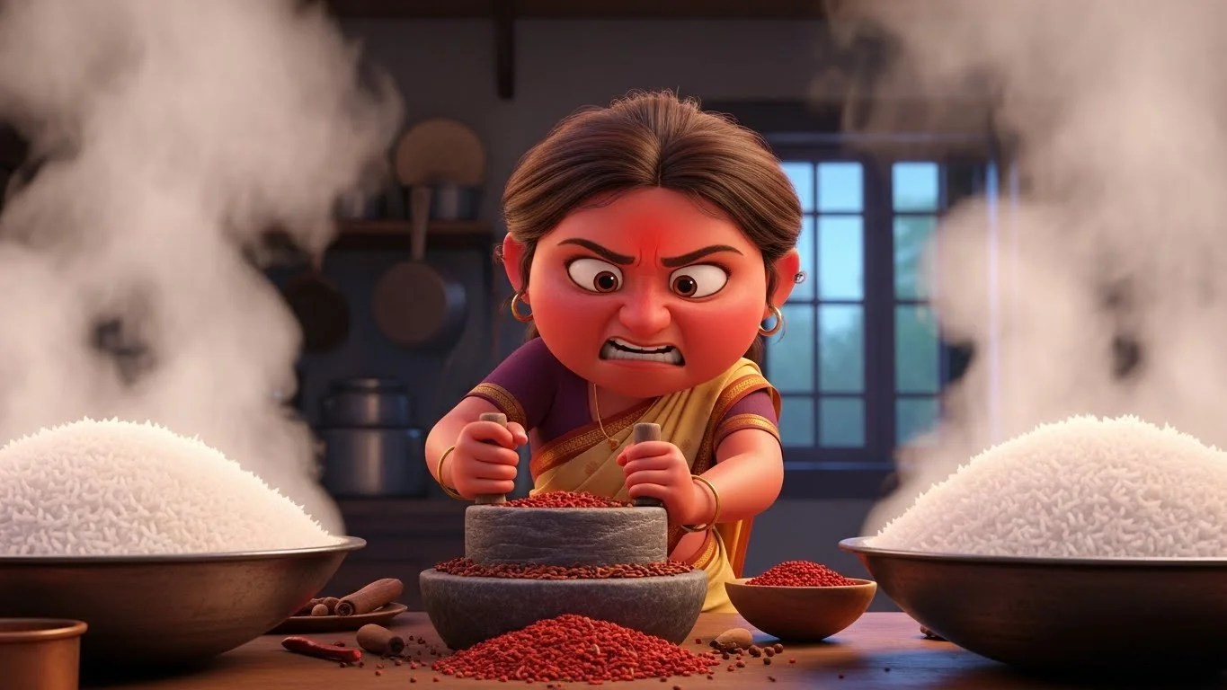 கோபத்தில் அரைக்கும் மருமகள், பழிவாங்கும் உணவுத் திட்டம்.