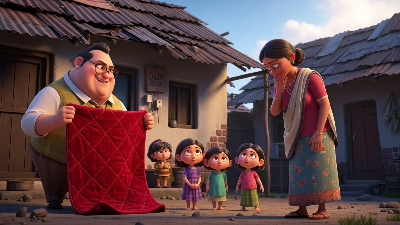 விலையுயர்ந்த போர்வையால் இழிவுபடுத்தப்பட்ட ஏழை குடும்பம்.