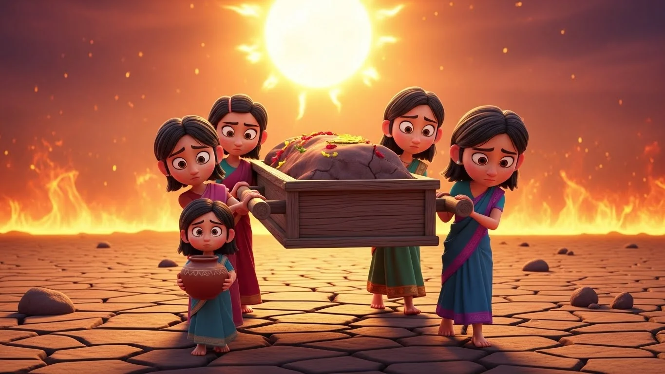 தாயின் இறுதி சடங்கை வெயிலில் சுமந்து செல்லும் சகோதரிகள்.