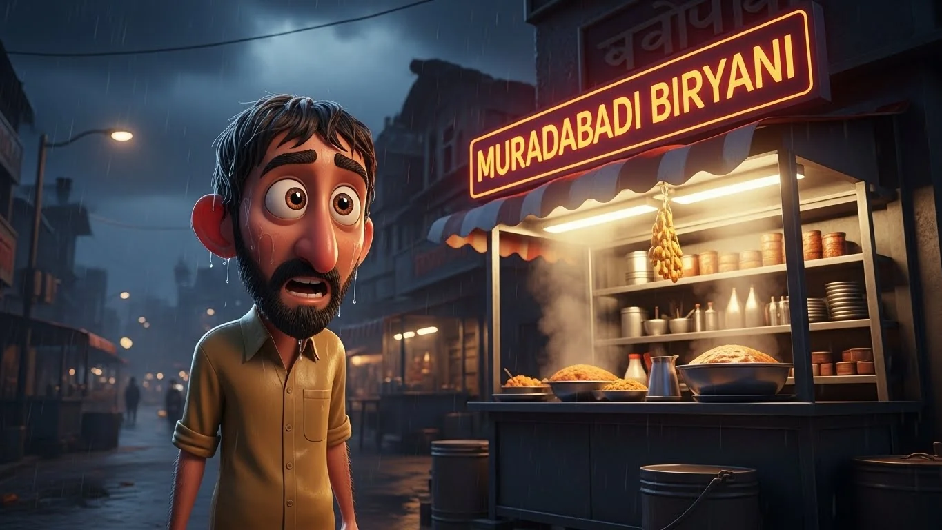 மழையில் பிரியாணி வாசனையால் தூண்டப்பட்ட மகேஷ்.