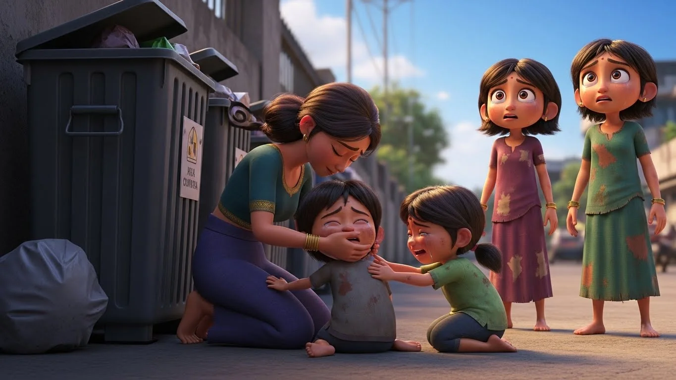 குப்பை மேட்டில் ஆதரவற்ற ஐந்து சிறுமிகளைத் தத்தெடுத்து அவர்களைத் தன் மகள்களாக அறிவிக்கிறாள் துர்கா.