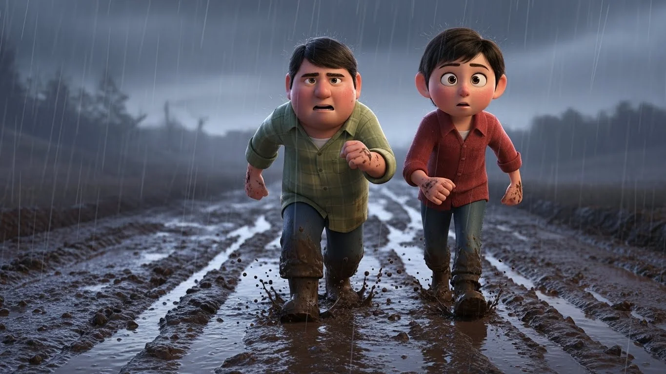 கிராமத்திலிருந்து வெளியேற்றப்பட்ட தாய் மற்றும் மகள்கள் புயலில் தஞ்சம் தேடுகிறார்கள்.