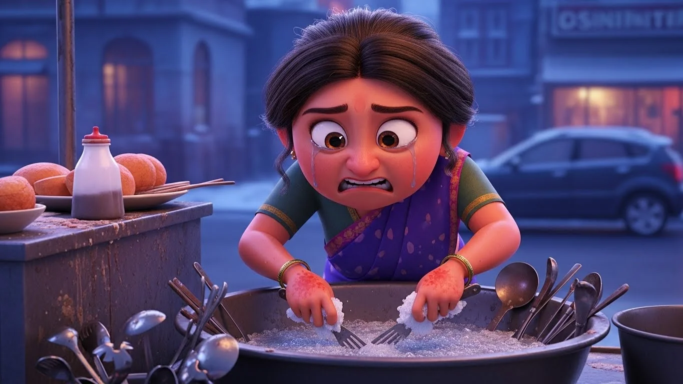 கண்ணீரும் பனிக்கட்டியில் பாத்திரங்கள் கழுவுதலும்.