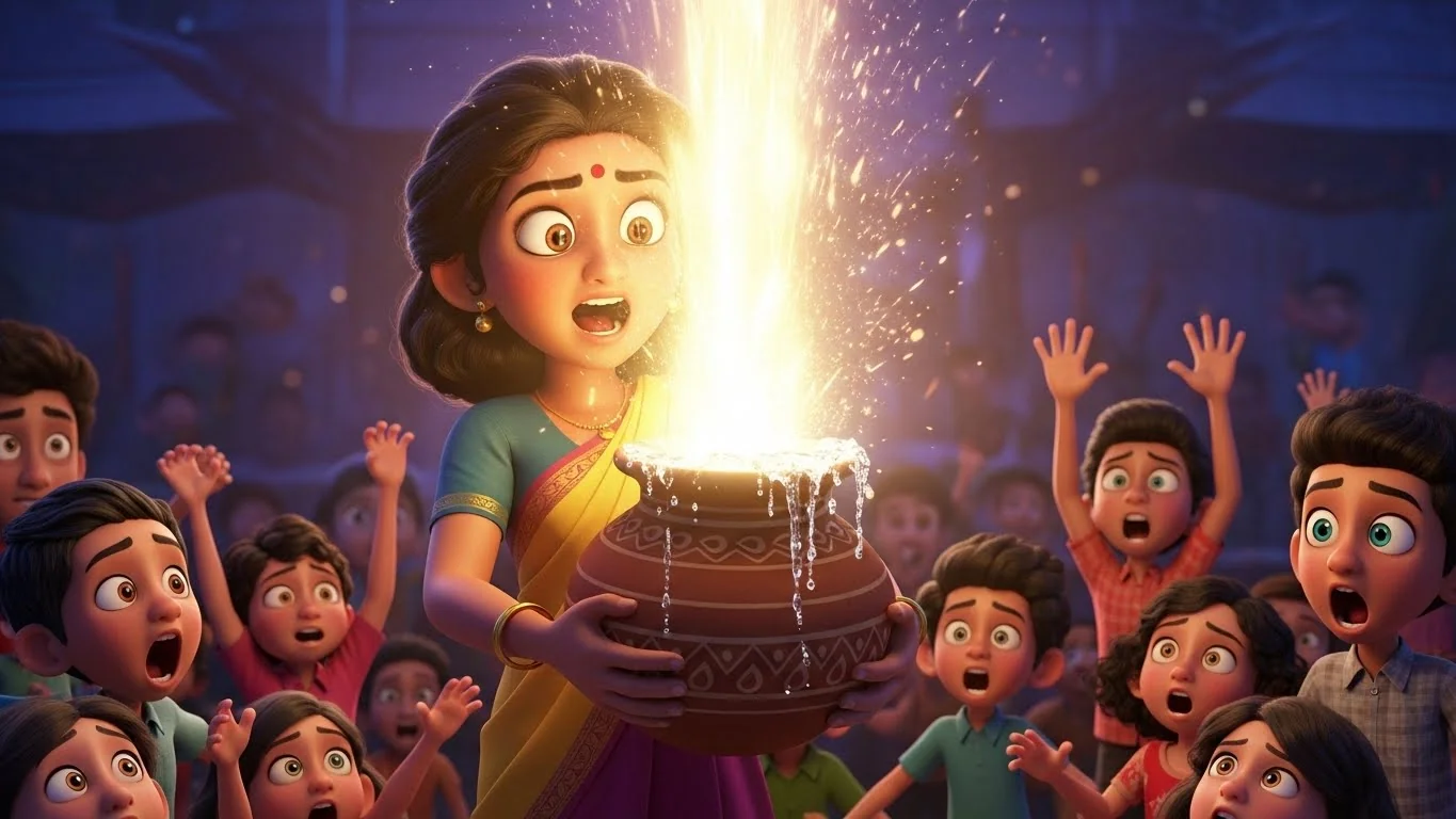 ஆசையை நிறைவேற்றும் மந்திரப் பானை: நீர் பனிக்கட்டியாக மாறுதல்.