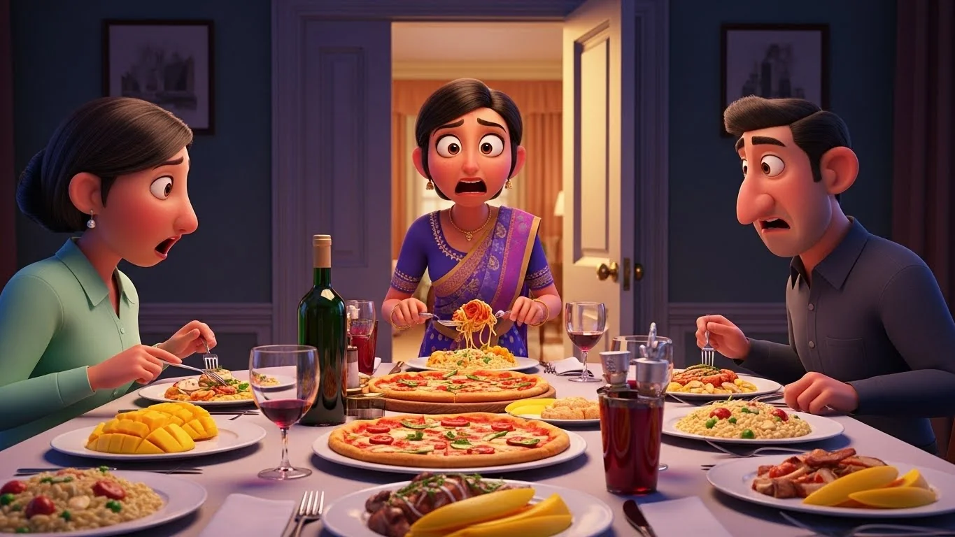 இத்தாலிய உணவோடும் மாம்பழம்! ஊர்வசியின் அதிர்ச்சி.