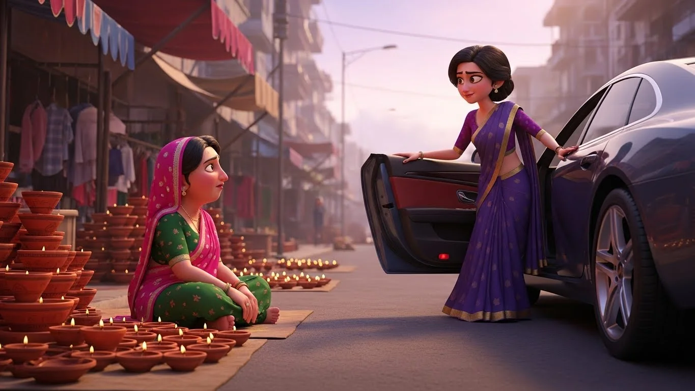 கார்வ சௌத் பொருட்கள் விற்கும் சங்கீதா; ஆடம்பரச் செலவில் திளைக்கும் பரிதி.