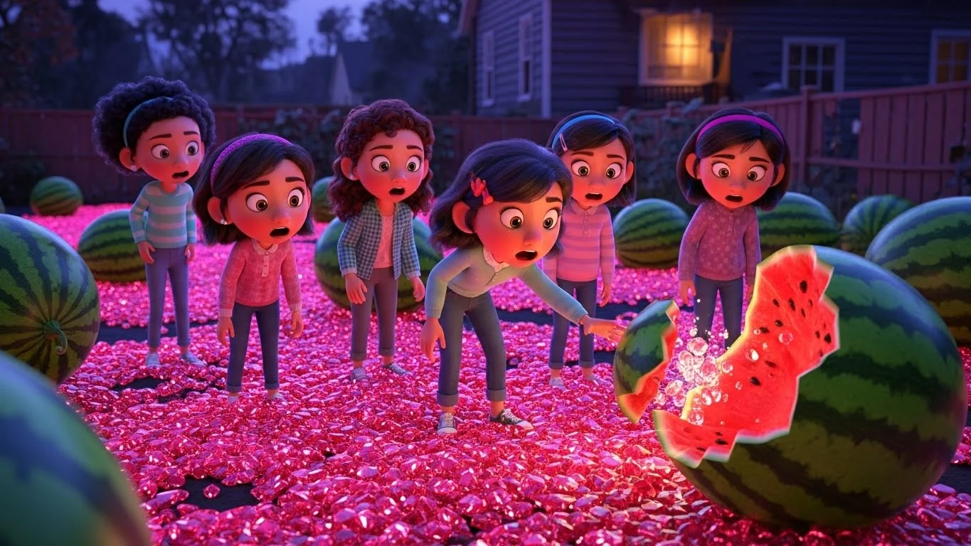 மாயத் தர்பூசணித் தோட்டத்தில் சகோதரிகள்.