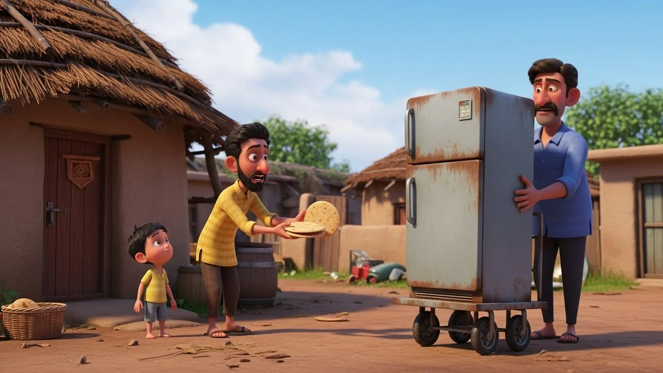 மோனுக்காக கிஷன் ரொட்டிக்கு பதிலாக ஃப்ரிட்ஜ் வாங்கினான்.