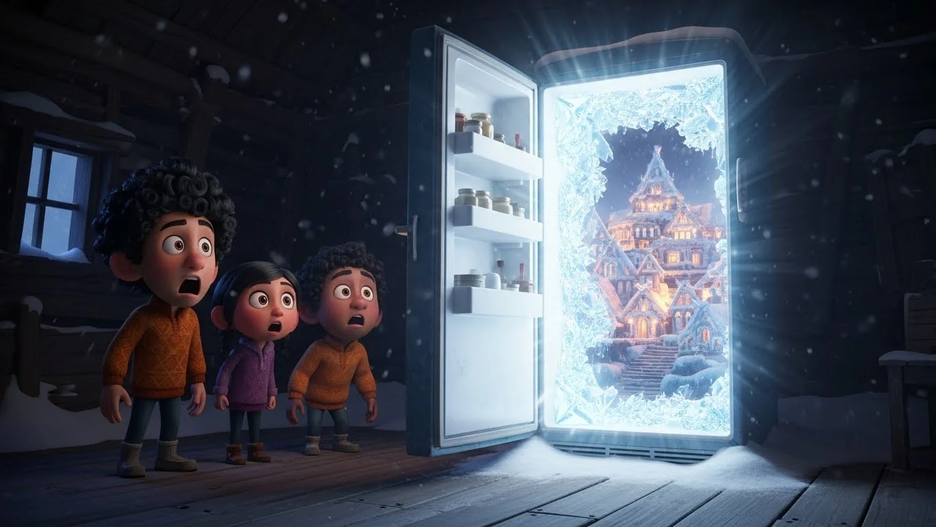 ஃப்ரிட்ஜுக்கு அப்பால் உள்ள மாய பனி கிராமத்திற்குள் நுழைவு.