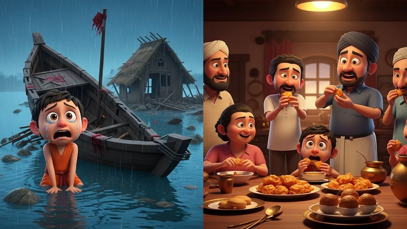 குடிசை இடிக்கப்பட, மகிழ்ச்சியில் கிராம மக்கள் விருந்து