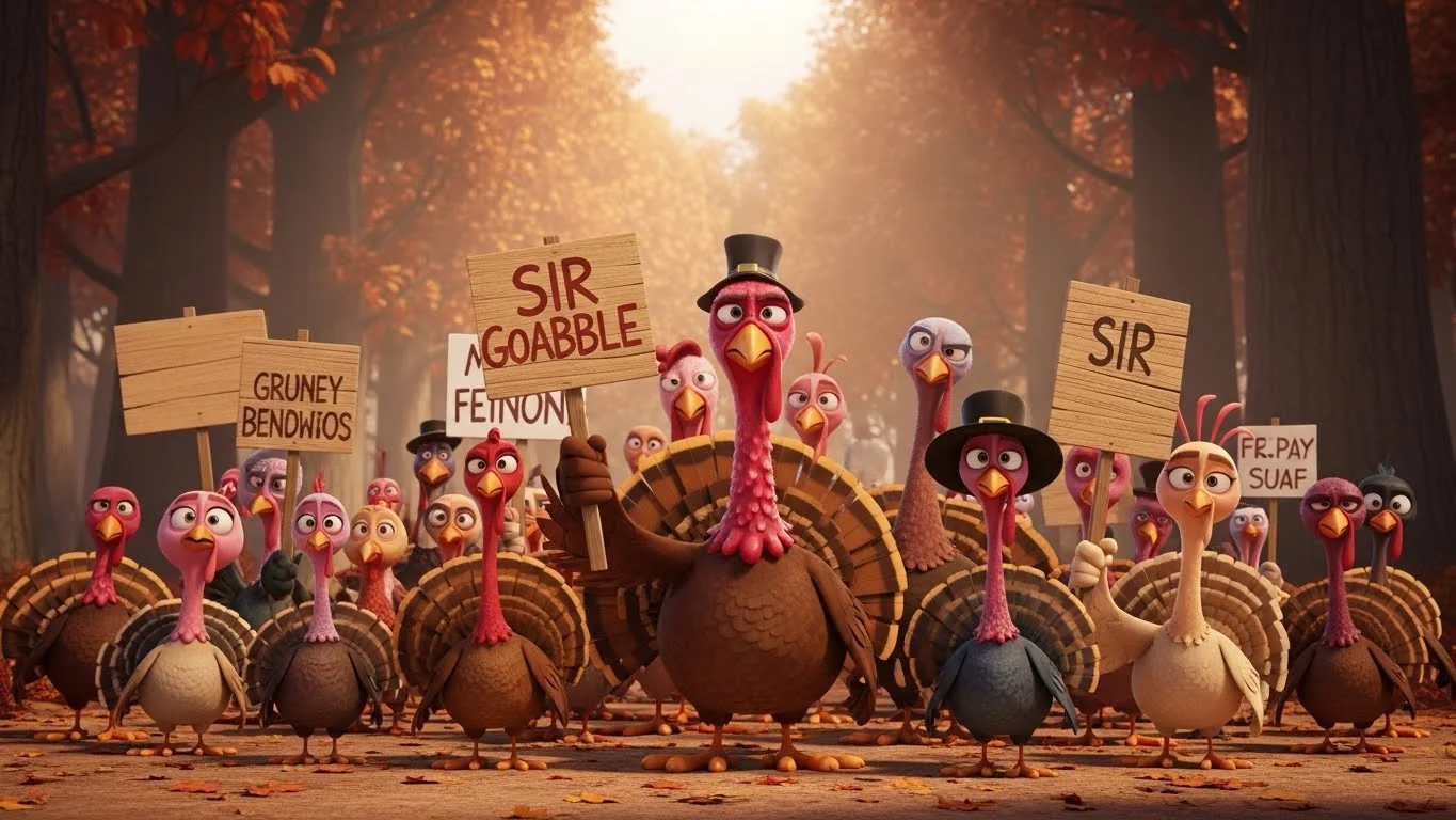 The turkeys stage a clever strike, shouting their demands to be seen as singers, dancers, and artists, not food.