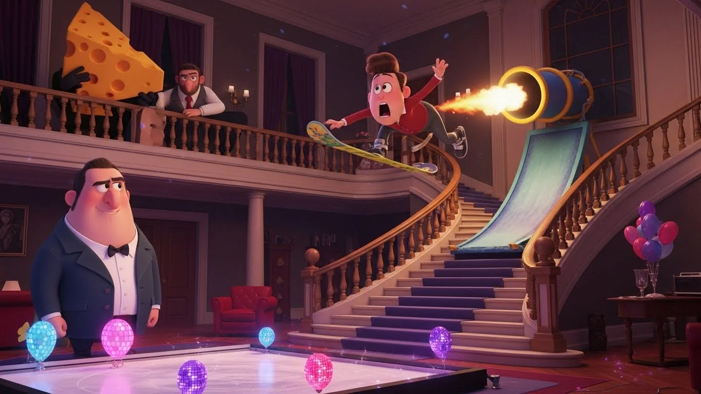 Shooting out of an indoor cannon & snowboarding down the stairs?!