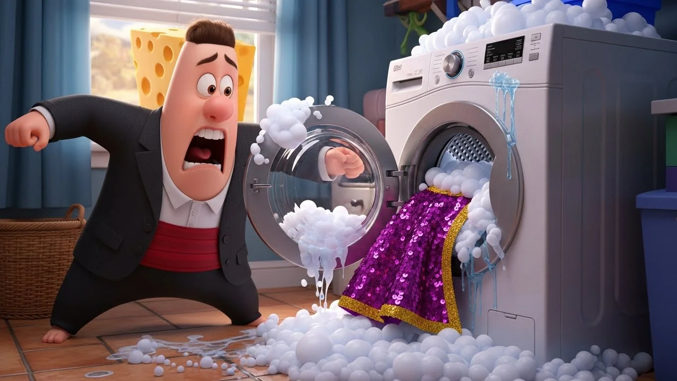 I froze in my cheese tracks. The washer started to overflow!