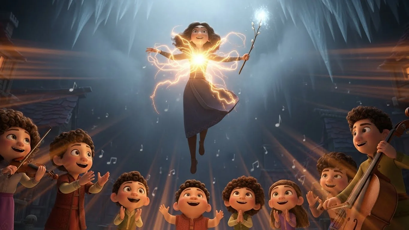 Aara uses the strength of human joy and kindness to drive out the darkness, proving that hope is the strongest magic.