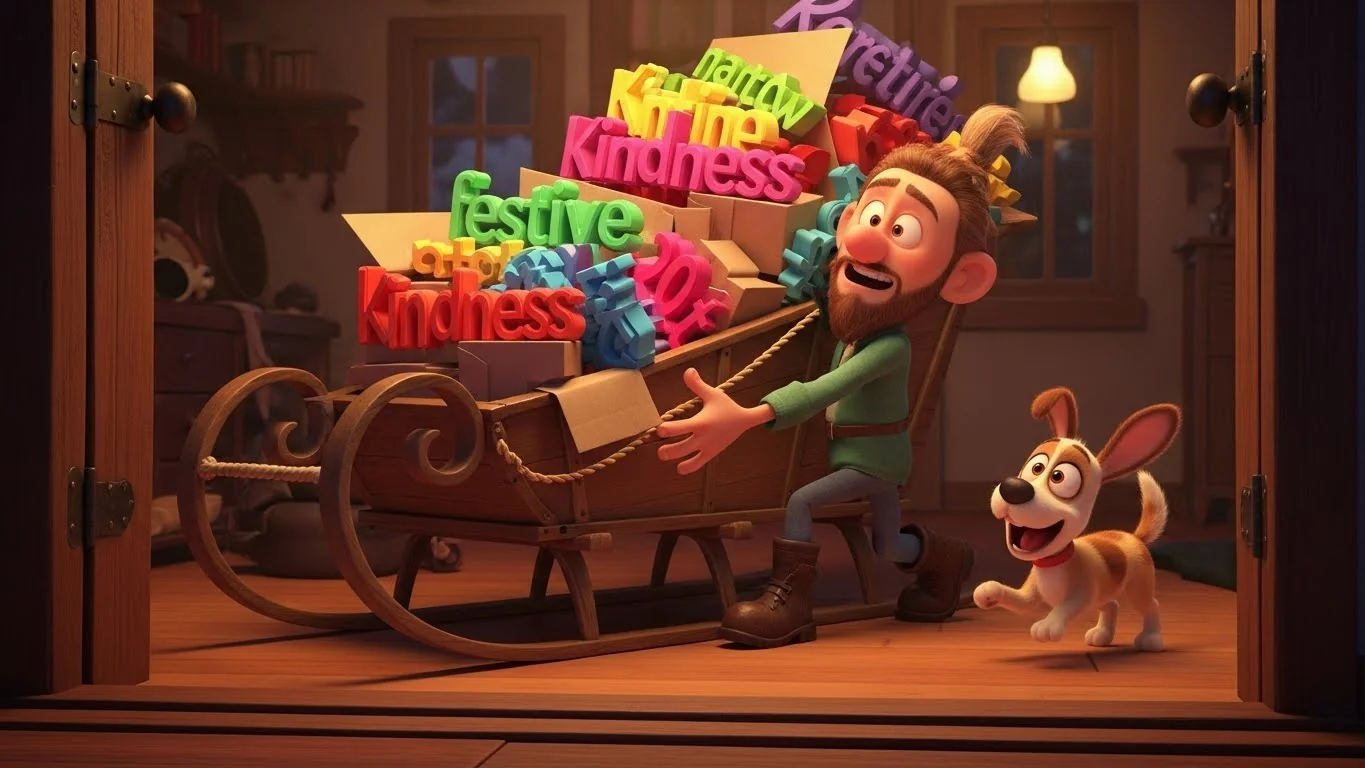 Inspired, Jerome loads his sled with his vast collection of joyful words to share with the world.