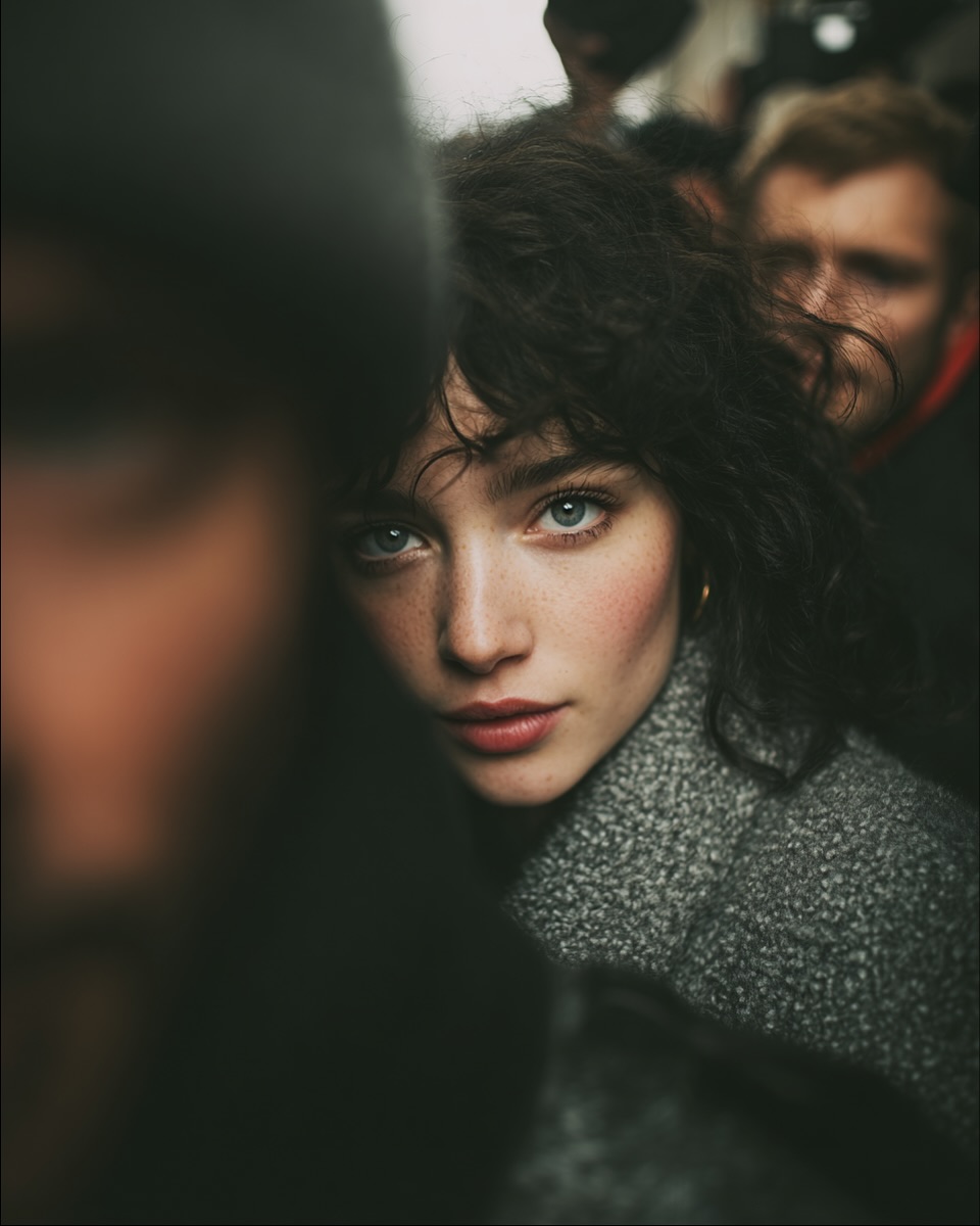 Voyeuristic framing with blurred foreground figure