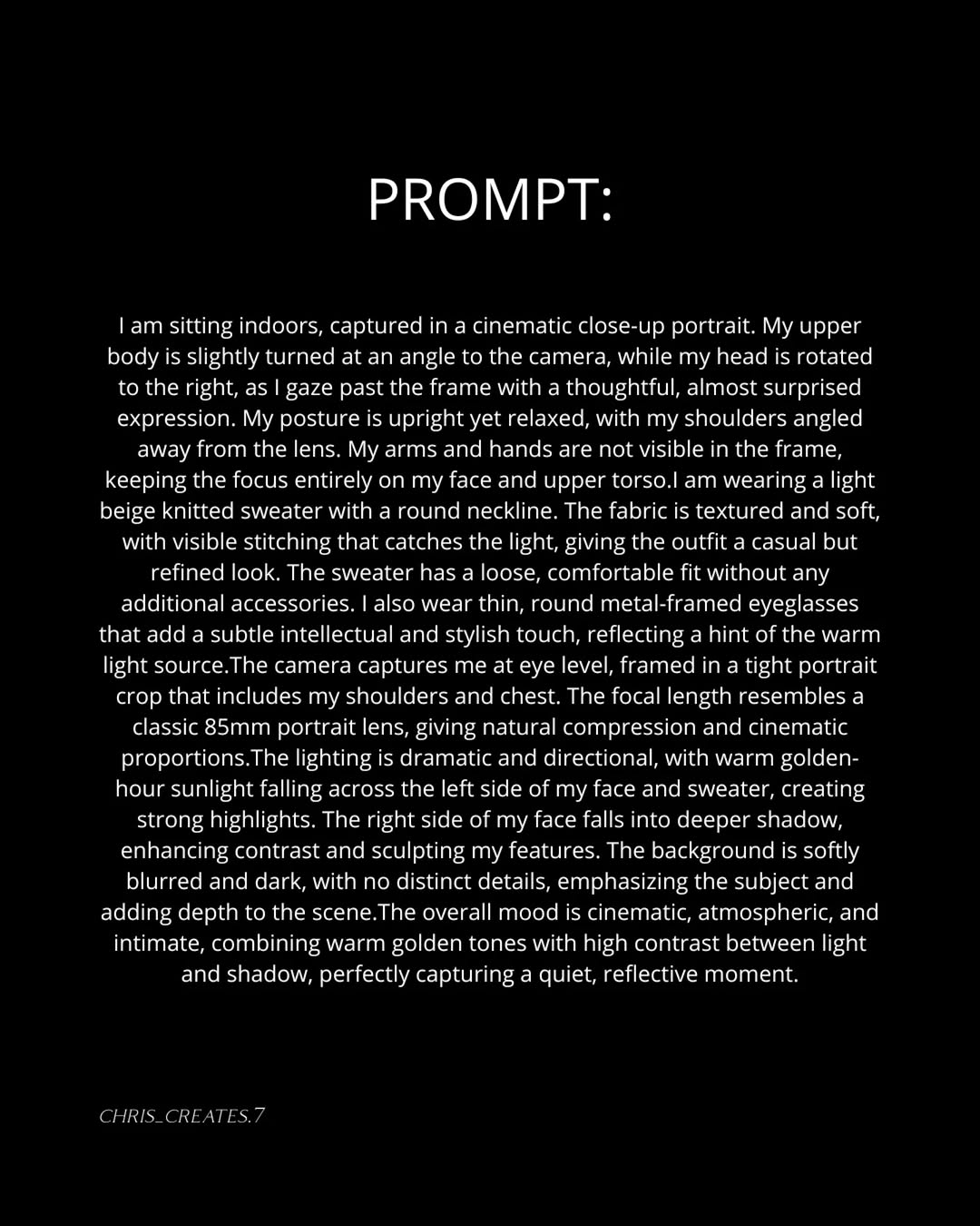 The text prompt for a cinematic portrait