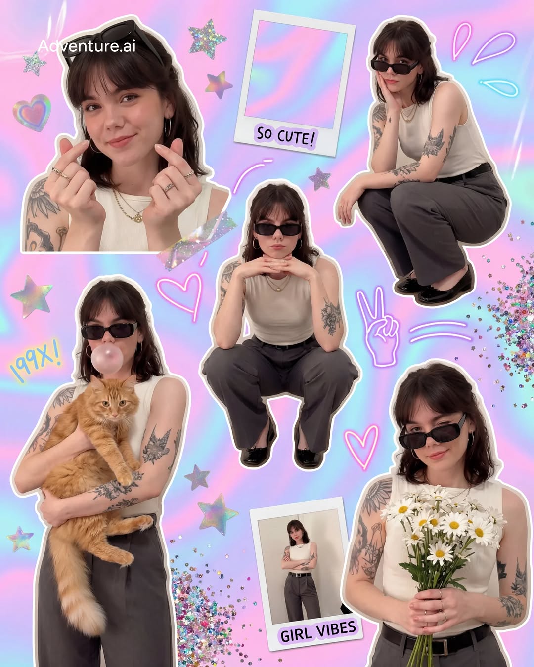 The final Y2K scrapbook collage with stickers and doodles