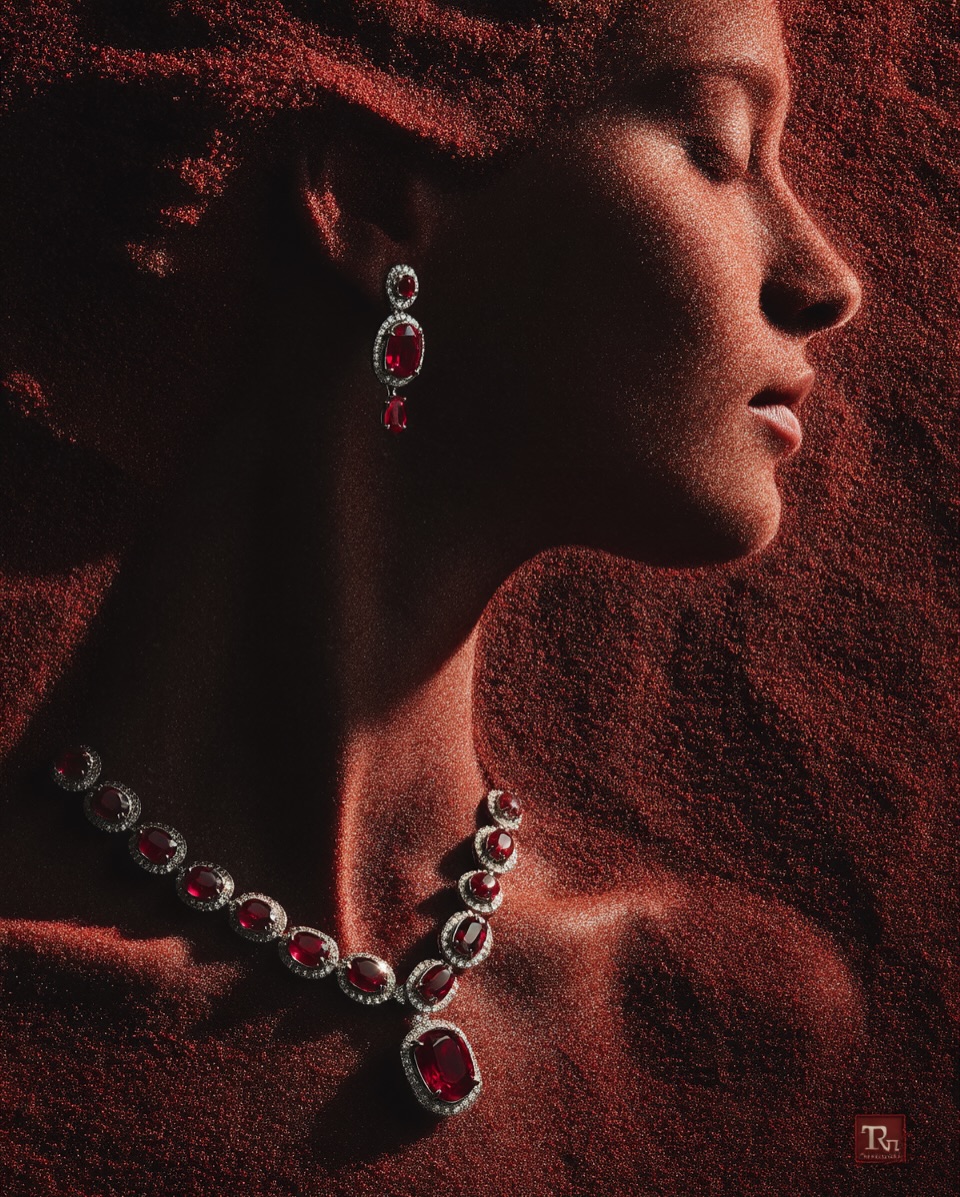 Dramatic side lighting on necklace